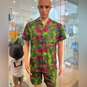 Centro Tropical Leaf Print Shirt and Shorts Set NWT